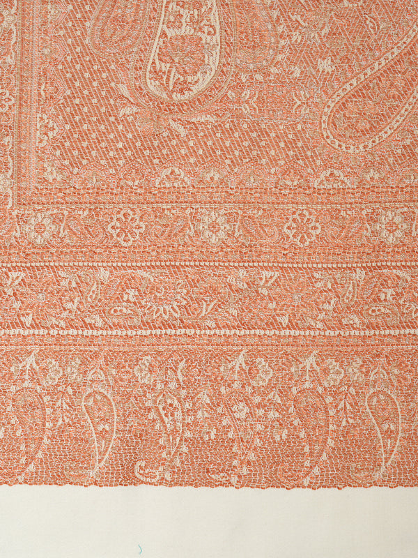 White Jamawar Wool Blend Mens Shawl with Intricate Paisley Weave – 80×40 Inches