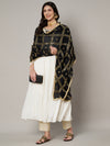 Black Chinon Dupatta with Gold Grid Embellishment (Size: 2.5x1 m Approx)