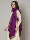 Purple Chinon Dupatta with Scalloped Embroidered Border & Sequin Motifs (Size: 2.5x1 m Approx)