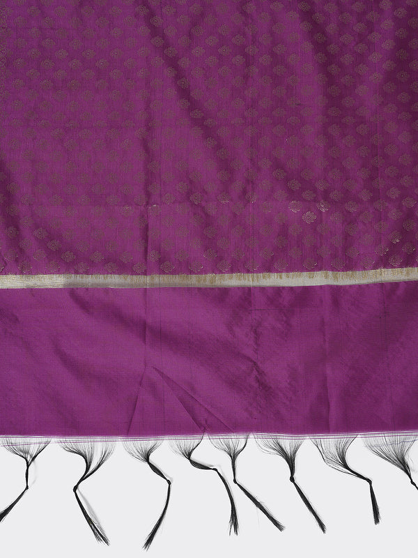 Purple Banarasi Silk Dupatta with Woven Gold Zari Butti & Ornate Border (Size: 2.5x1 m Approx)
