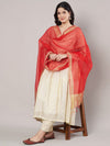 Coral Red Chanderi Silk Dupatta with Gold Border & Tassels (Size: 2.5x1 m Approx)
