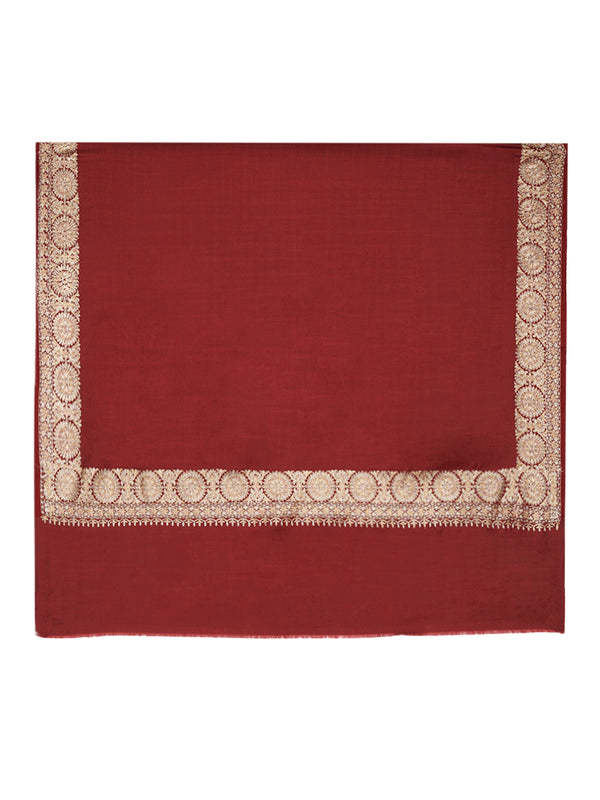 Maroon Woolen Women Shawl with Gold Border – 80x40 Inches