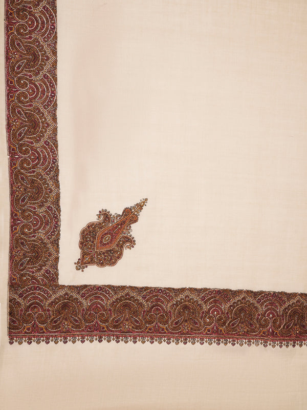 Elegant Beige Woolen Mens Shawl with Embroidered Border – Ethnic Wrap (80 x 40 Inches)