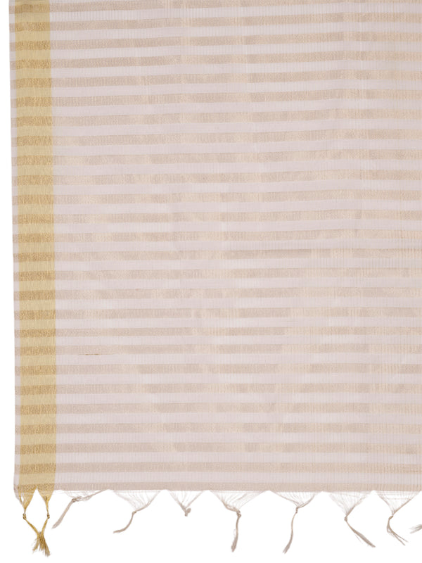 Grey & Gold Striped Cotton Silk Dupatta with Tassel Finish (Size: 2.5x1 m Approx)