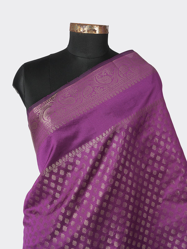 Purple Banarasi Silk Dupatta with Woven Gold Zari Butti & Ornate Border (Size: 2.5x1 m Approx)