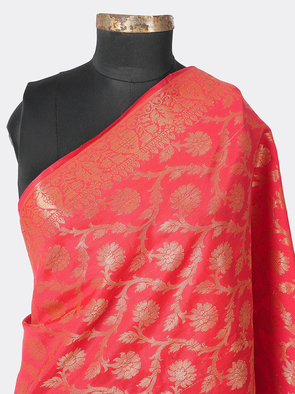 Red Banarasi Silk Dupatta with All-Over Woven Floral Motifs & Rich Zari Border (Size: 2.5x1 m Approx)