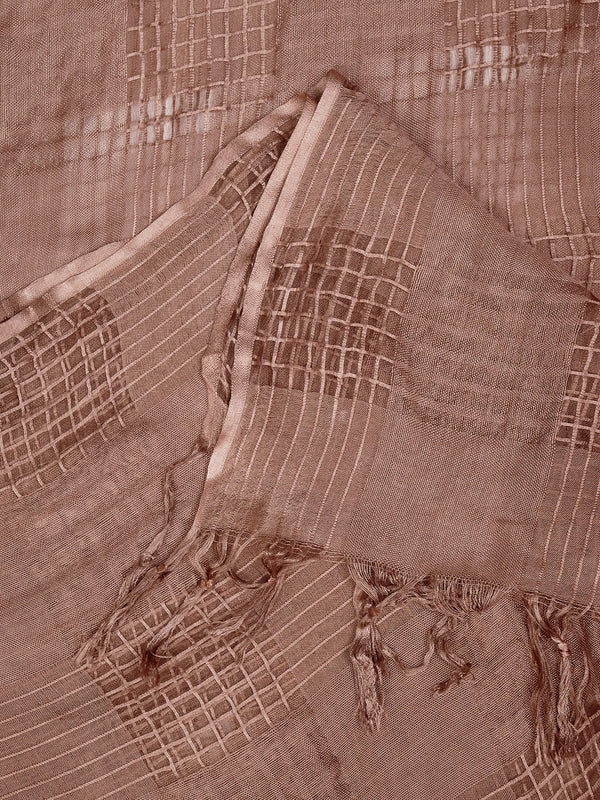 Brown Cotton Woven Check Dupatta with Tassel Detailing (Size: 2.5x1 m Approx)