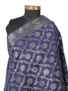 Dark Blue Banarasi Silk Dupatta with All-Over Woven Floral Motifs & Rich Zari Border (Size: 2.5x1 m Approx)