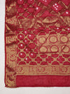 Red Silk Gharchola Bandhej Dupatta with Gold Zari Border (Size: 2.5x1 m Approx)