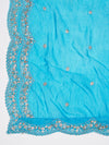 Sky Blue Chinon Dupatta with Scalloped Embroidered Border & Sequin Motifs (Size: 2.5x1 m Approx)