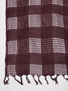 Maroon Cotton Woven Check Dupatta with Tassel Detailing (Size: 2.5x1 m Approx)