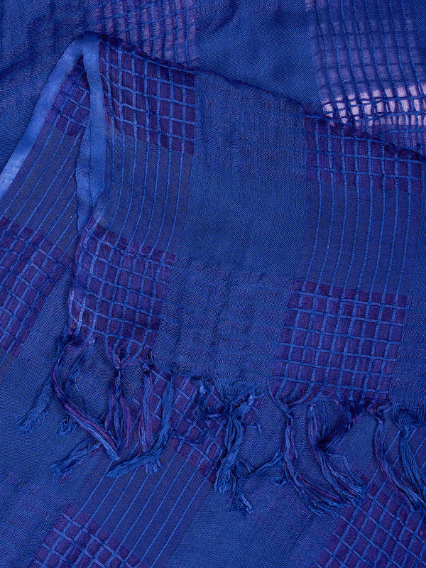 Blue Cotton Woven Check Dupatta with Tassel Detailing (Size: 2.5x1 m Approx)