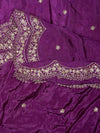 Purple Chinon Dupatta with Scalloped Embroidered Border & Sequin Motifs (Size: 2.5x1 m Approx)