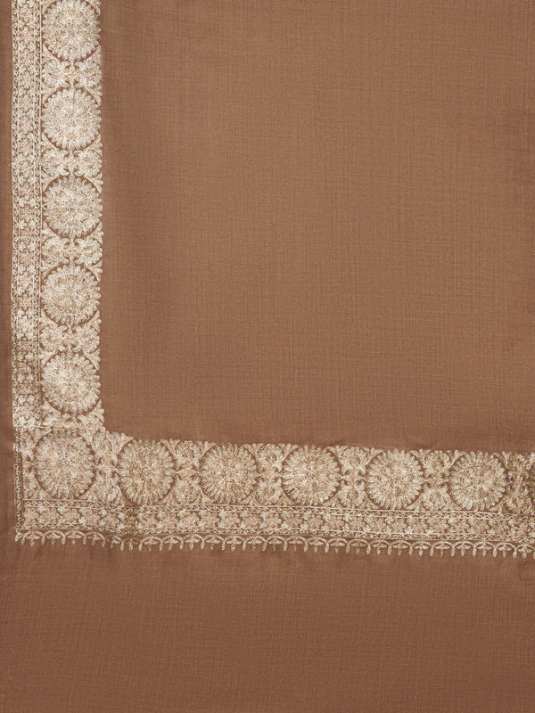 Brown Woolen Women Shawl with Gold Border – 80x40 Inches