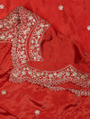 Red Chinon Dupatta with Scalloped Embroidered Border & Sequin Motifs (Size: 2.5x1 m Approx)