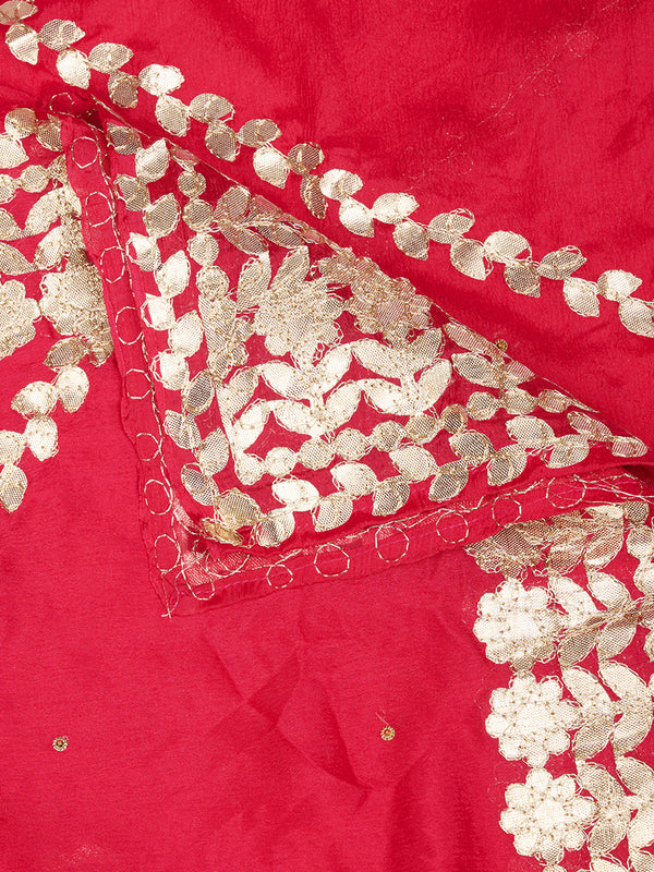 Red Chinon Dupatta with Gota Patti Border & Sequin Detailing (Size: 2.5x1 m Approx)