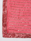 Red Chinon Dupatta with Gold Stripe Sequin Work & Gota Border (Size: 2.5x1 m Approx)