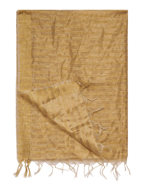 Brown & Ivory Striped Cotton Silk Dupatta with Tassel Finish (Size: 2.5x1 m Approx)