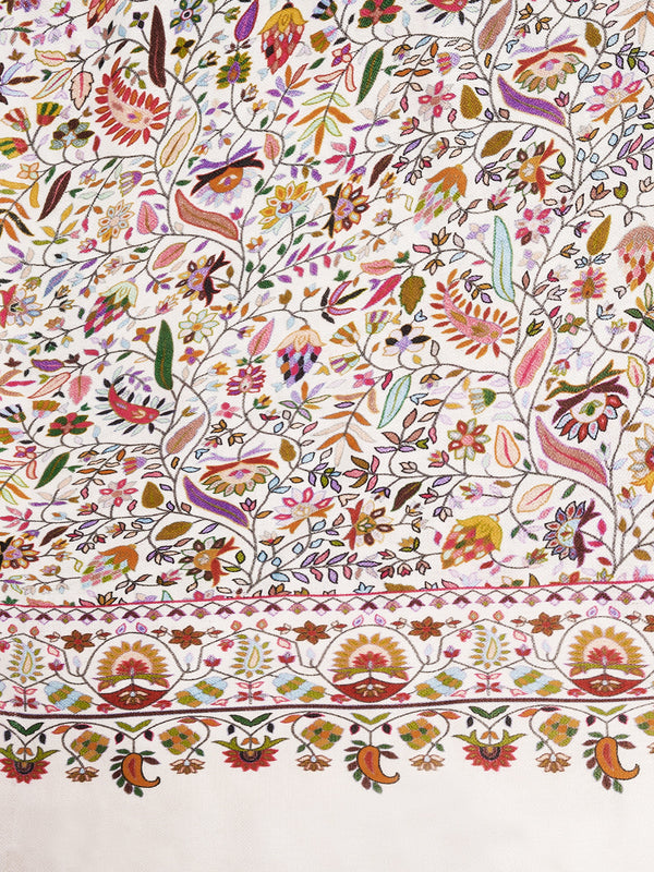 Bamboo Silk White Kashmiri Women Stole with Traditional Paisley Jaal | Soft & Elegant | 80×28 Inches