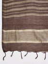 Brown & Olive Cotton Dupatta with Subtle Striped Weave and Woven Border (Size: 2.5x1 m Approx)