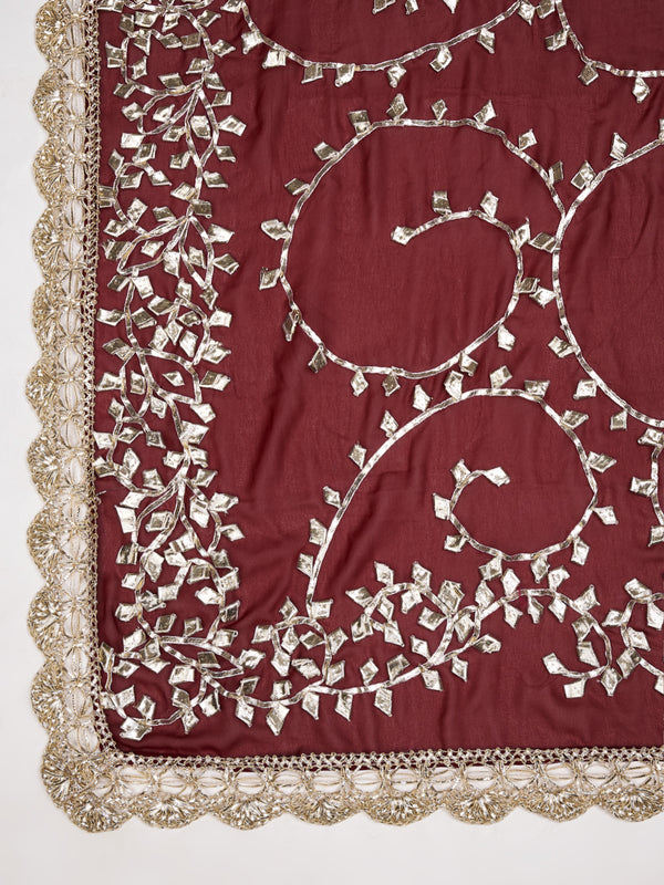 Maroon Georgette Dupatta with Hand Gota Patti Work (Size: 2.5x1 m Approx)