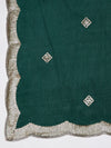 Bottle Green Chiffon Dupatta with Gold Motif Embellishment & Scalloped Border (Size: 2.5x1 m Approx)