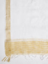 White Chanderi Silk Dupatta with Gold Border & Tassels (Size: 2.5x1 m Approx)