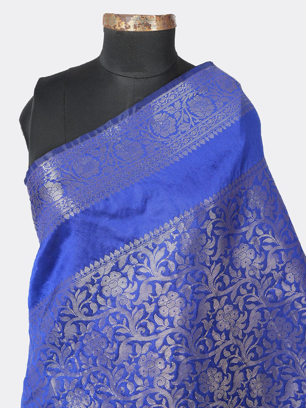 Blue Banarasi Silk Dupatta with Intricate Woven Zari Motifs & Classic Border (Size: 2.5x1 m Approx)