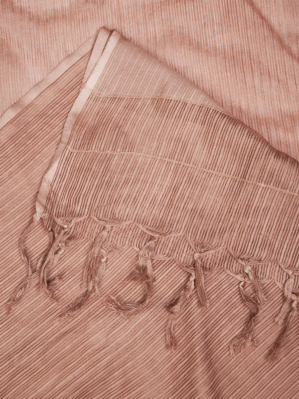Elegant Light Brown Cotton Dupatta with Subtle Woven Stripes & Tassel Detailing (Size: 2.5x1 m Approx)