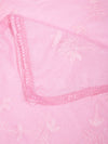 Soft Pink Ombre Dupatta with Cotton Thread Floral Embroidery & Lace Border (Size: 2.5x1 m Approx)