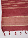 Red & Olive Cotton Dupatta with Subtle Striped Weave and Woven Border (Size: 2.5x1 m Approx)