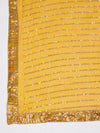 Yellow Chinon Dupatta with Gold Stripe Sequin Work & Gota Border (Size: 2.5x1 m Approx)