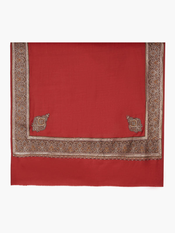Red Woolen Women Shawl with Intricate Embroidered Detailing – Winter Wrap (80 x 40 Inches)
