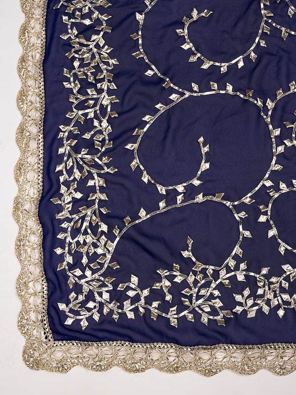 Blue Georgette Dupatta with Hand Gota Patti Work (Size: 2.5x1 m Approx)