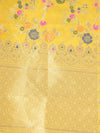 Yellow Paithani Silk Dupatta with Multicolour Floral Zari Weave (Size: 2.5x1 m Approx)