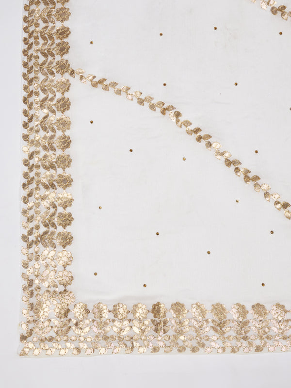 White Chinon Dupatta with Gota Patti Border & Sequin Detailing (Size: 2.5x1 m Approx)