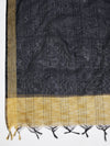 Black Chanderi Silk Dupatta with Gold Border & Tassels (Size: 2.5x1 m Approx)
