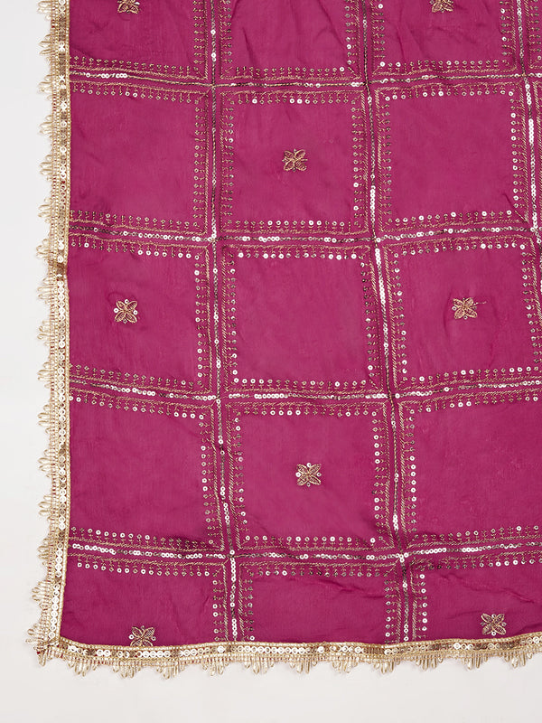 Rani Chinon Dupatta with Gold Grid Embellishment (Size: 2.5x1 m Approx)