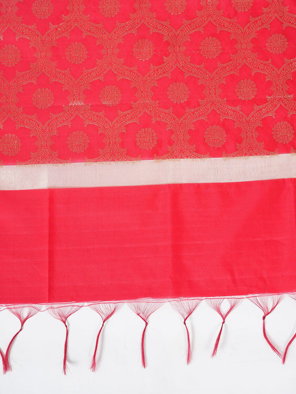 Red Banarasi Silk Dupatta with Elegant Woven Floral Jaal (Size: 2.5x1 m Approx)
