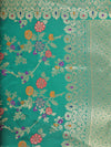 Emerald Green Paithani Silk Dupatta with Multicolour Floral Zari Weave (Size: 2.5x1 m Approx)