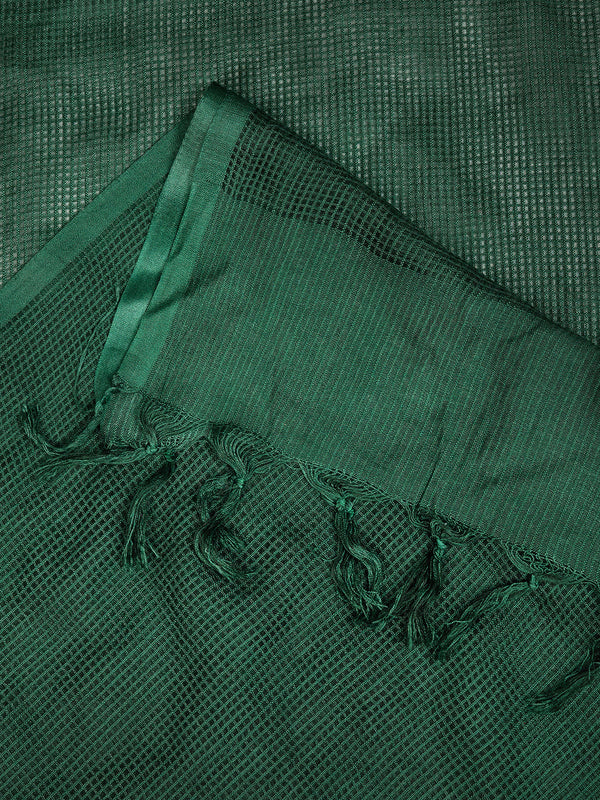 Bottle Green Sheer Handwoven Cotton Dupatta with Tassel Finish (Size: 2.5x1 m Approx)