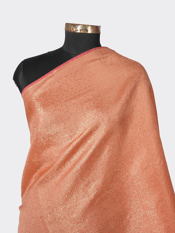 Orange Banarasi Silk Dupatta with All-Over Woven Floral Zari Jaal (Size: 2.5x1 m Approx)