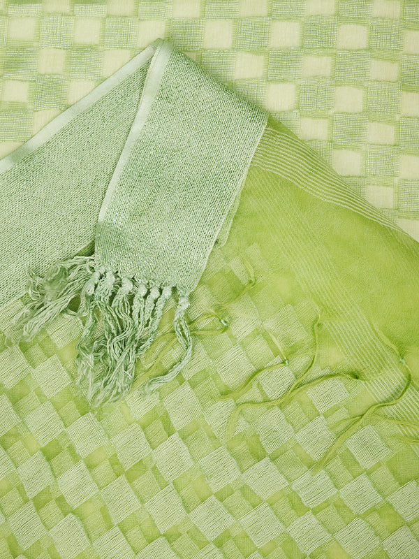 Green Cutwork Cotton Dupatta with Tassels (Size: 2.5x1 m Approx)