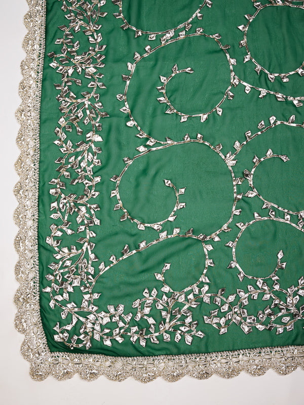 Green Georgette Dupatta with Hand Gota Patti Work (Size: 2.5x1 m Approx)