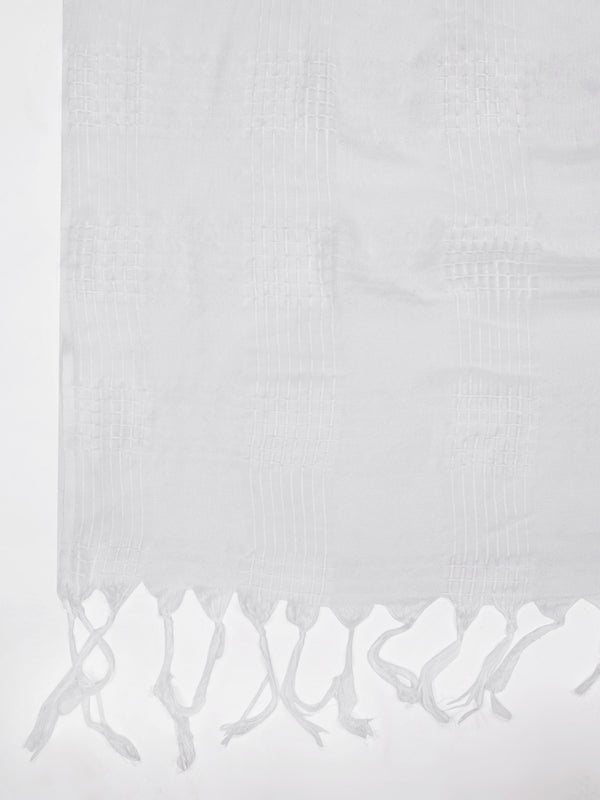 White Cotton Woven Check Dupatta with Tassel Detailing (Size: 2.5x1 m Approx)