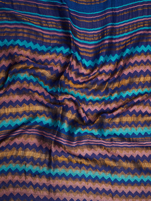 Woolen Zig-Zag Moonlight Zari Women Stole | Traditional Winter Wrap (80 x 28 Inches)