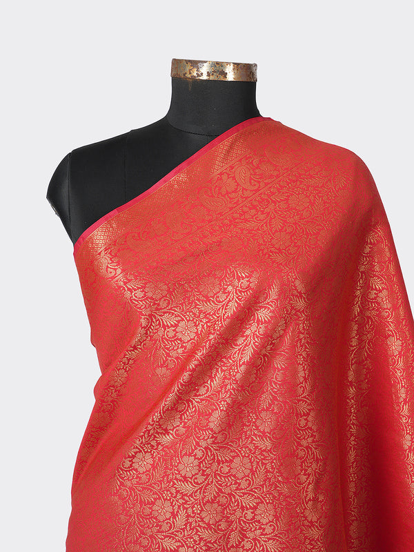 Red Banarasi Silk Dupatta with All-Over Woven Floral Zari Jaal (Size: 2.5x1 m Approx)