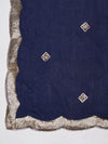 Blue Chiffon Dupatta with Gold Motif Embellishment & Scalloped Border (Size: 2.5x1 m Approx)