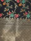 Black Paithani Silk Dupatta with Multicolour Floral Zari Weave (Size: 2.5x1 m Approx)