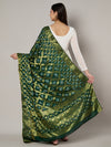 Green Silk Gharchola Bandhej Dupatta with Gold Zari Border (Size: 2.5x1 m Approx)